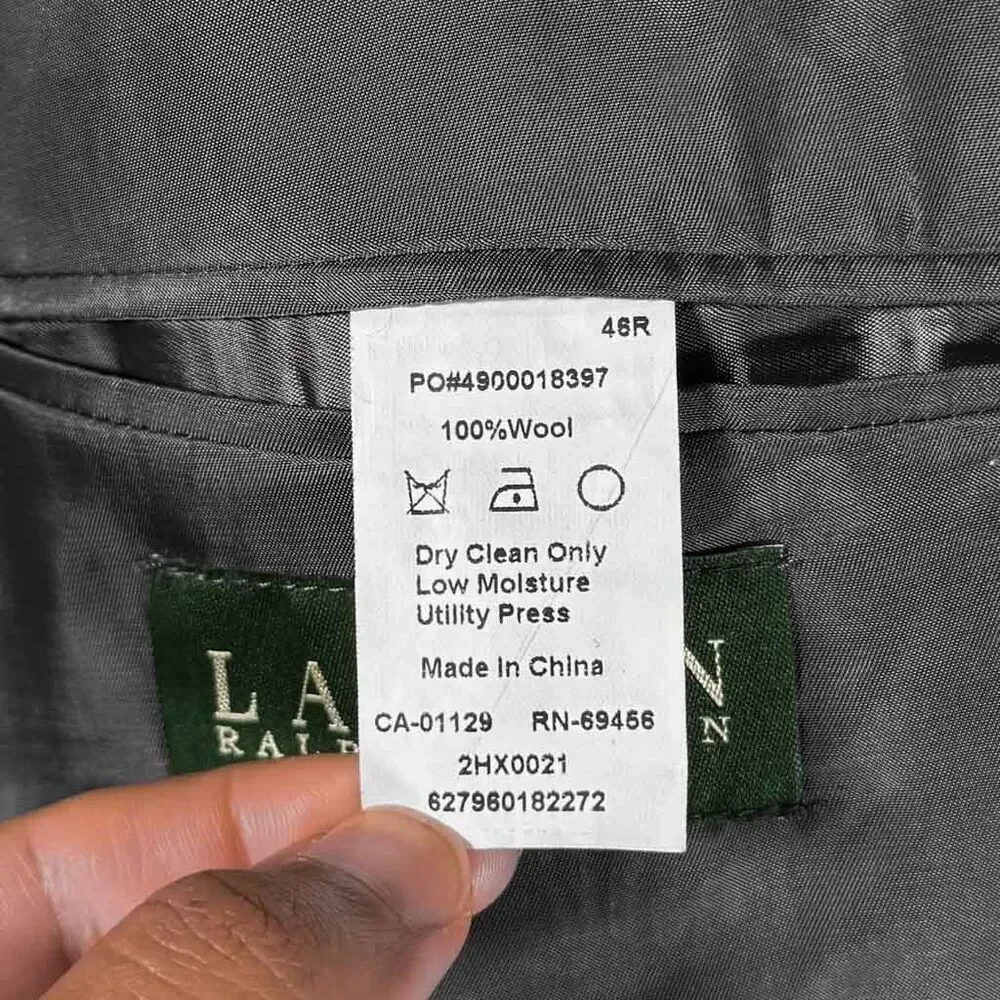 Ralph Lauren Mens 46R Gray Check 100% Wool Blazer Sport Coat Jacket 2 Button